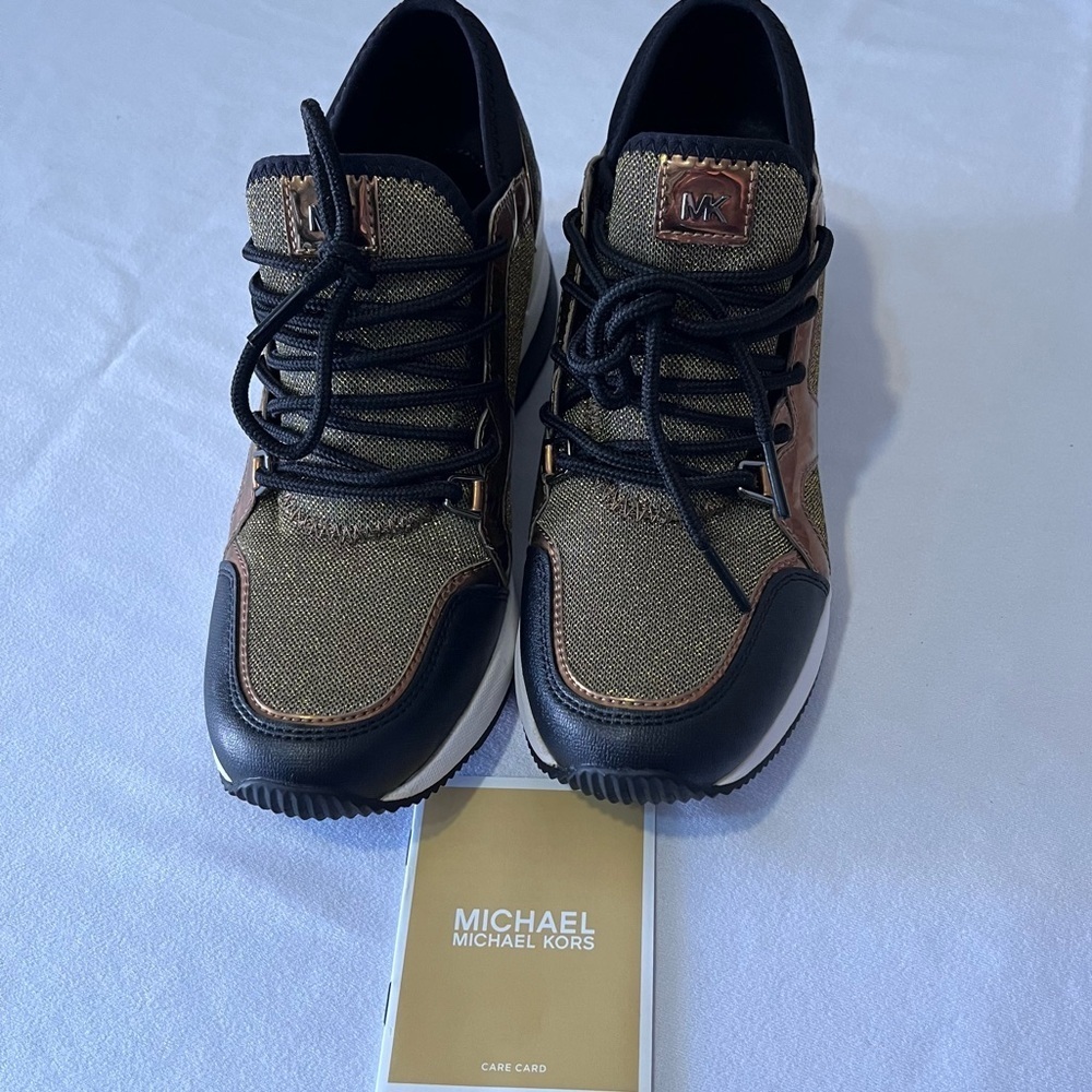 Michael Kors Sneakers Size 7 Black/Gold/Brown – Authentic